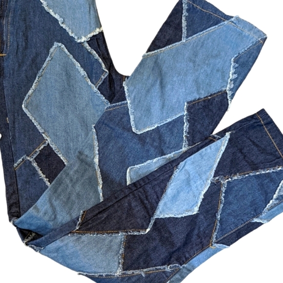 **SOLD** NEW JARED LOW RISE DIAMOND Y2K PATCHWORK JEANS Size 24 - Picture 4 of 11